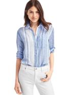 Gap Women Linen Oversize Boyfriend Shirt - Light Blue Stripe