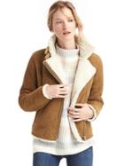 Gap Women Shearling Moto Jacket - Camel
