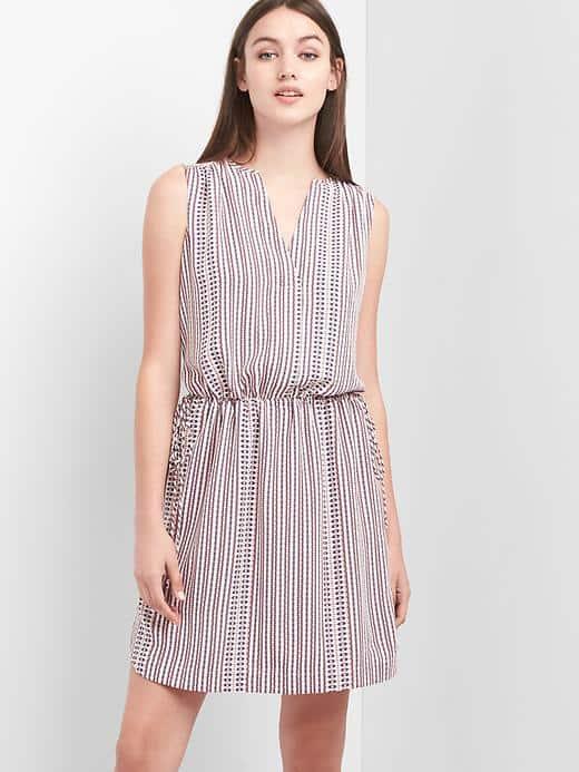 Gap Women Sleeveless Tie Waist Shirtdress - White