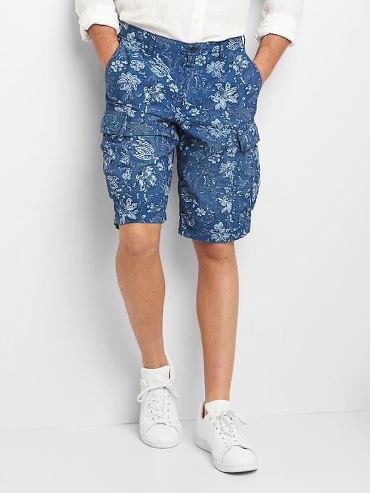 Gap Women Denim Floral Cargo Shorts 12 - Indigo Floral
