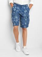 Gap Women Denim Floral Cargo Shorts 12 - Indigo Floral