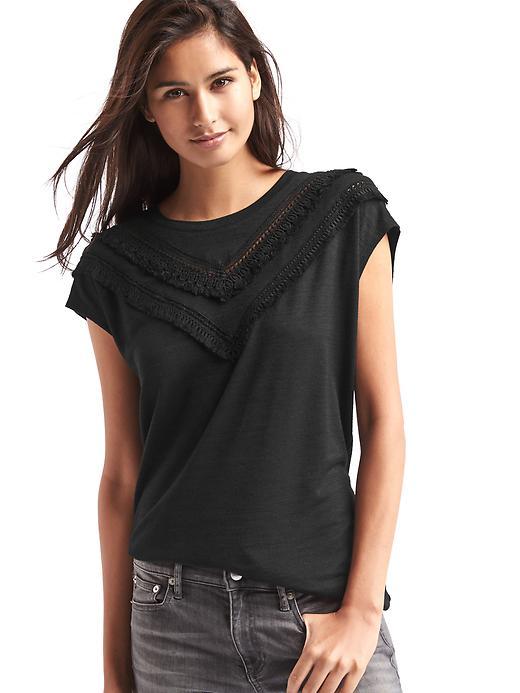 Gap Crochet Fringe Cap Sleeve Top - True Black