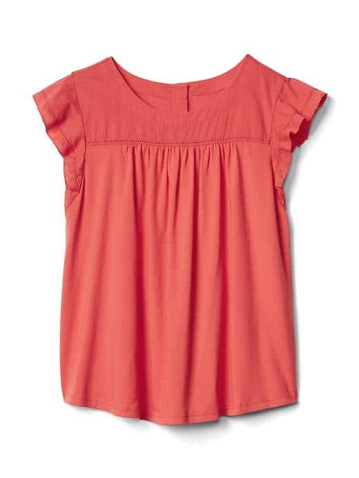 Gap Women Lace Trim Flutter Top - Fire Coral