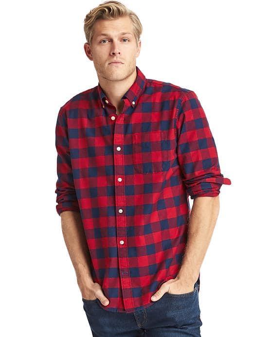 Gap Men Oxford Buffalo Check Standard Fit Shirt - Lasalle Red