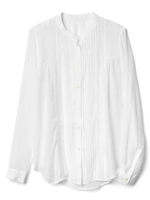 Gap Women Lace Panel Pintuck Dobby Blouse - White