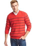Gap Stripe V Neck Sweater - Navy/red