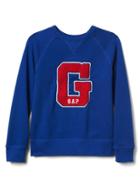 Gap Women Textured Logo Crew Sweatshirt - Brilliant Blue