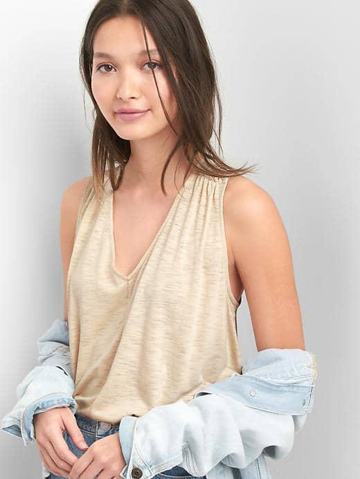 Gap Women Shirred V Neck Tank - Off White