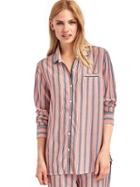 Gap Women Piping Long Sleeve Sleep Shirt - Rose Stripe Red