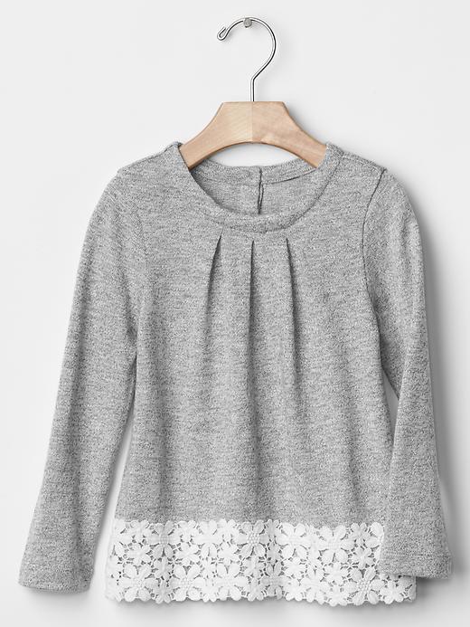 Gap Floral Crochet Border Top - Grey Heather