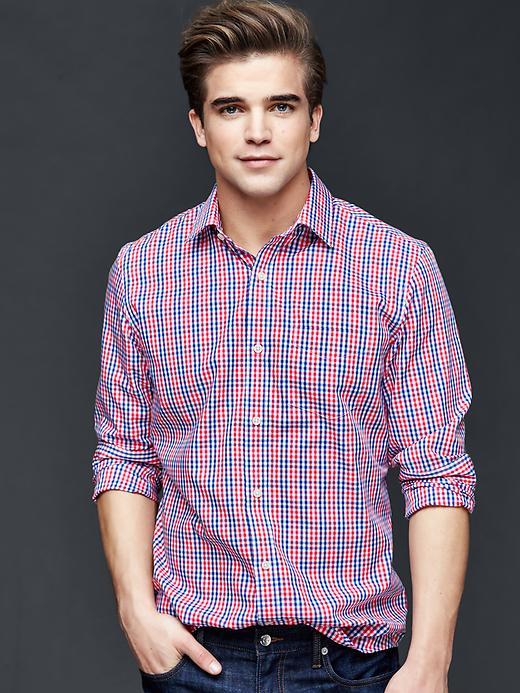 Gap Men Wrinkle Resistant Plaid Standard Fit Shirt - Watermelon