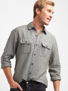 Gap Men Linen Cotton Utility Pocket Shirt - Surplus