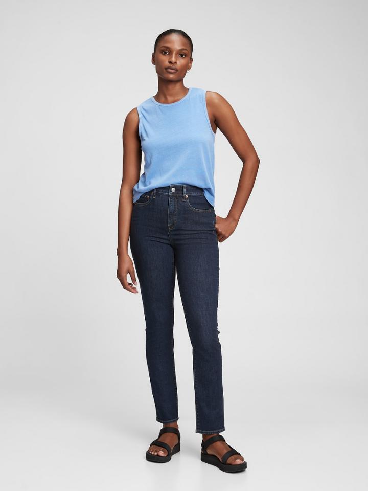 High Rise Straight Leg Jeans With Washwell