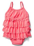 Gap Eyelet Ruffle Swim One Piece - Neon Blazing Pink