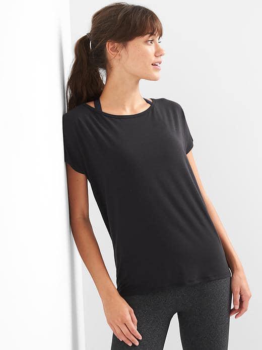 Gap Women Breathe Strappy Open Back Tee - True Black