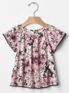 Gap Shirred Floral Top. - Small Floral Pink