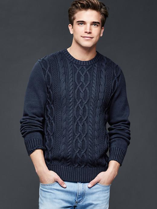 Gap Men Cable Zip Neck Crew Sweater - New Classic Navy