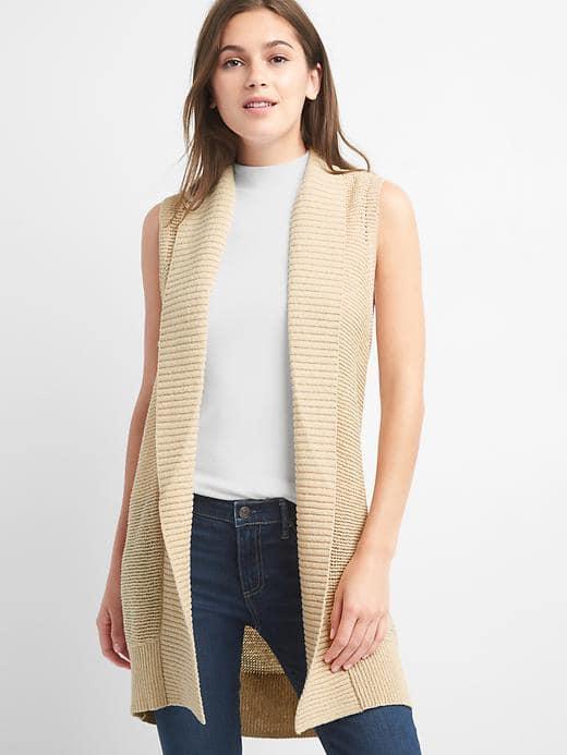 Gap Women Textured Shawl Vest - Anchorage Cream