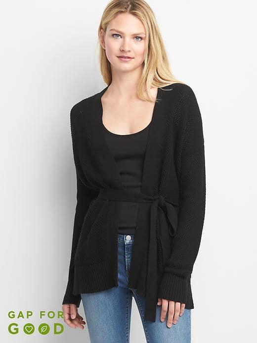 Gap Women Textured Wrap Belt Cardigan - Black