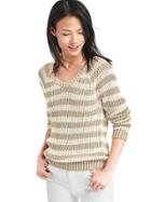 Gap Women Stripe Open Knit Sweater - Oatmeal Stripe