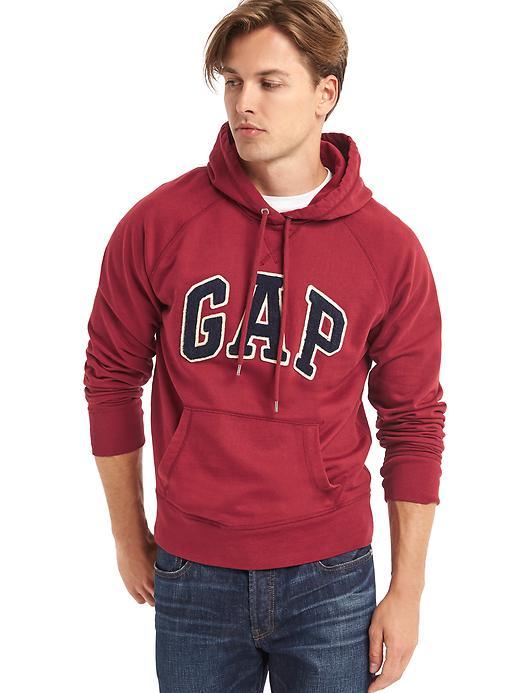 Gap Men Textured Logo Pullover Hoodie - Maple