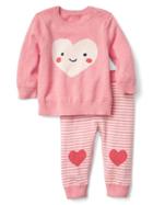 Gap Heart Sweater And Pants Set - Pink Heather