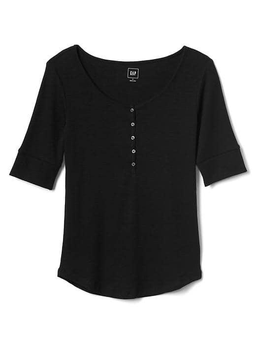Gap Women Ribbed Scoop Neck Henley - True Black