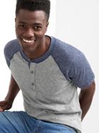 Gap Men Short Sleeve Raglan Henley - New Heather Grey