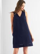 Gap Linen V Neck Mini Dress - Dark Night