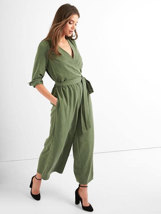 Gap Women Tie Belt Culotte Jumpsuit - Monterey Cypress