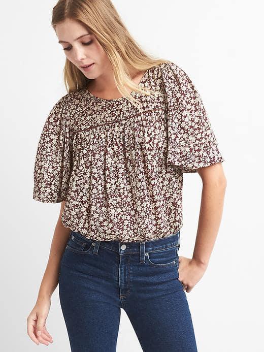 Gap Women Floral Swing Top - Burgundy Floral