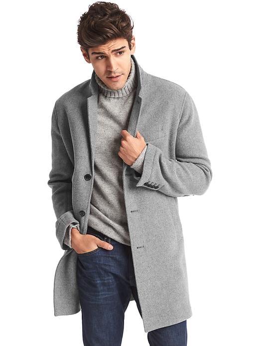 Gap Men Wool Blend Crombie Coat - New Heather Grey