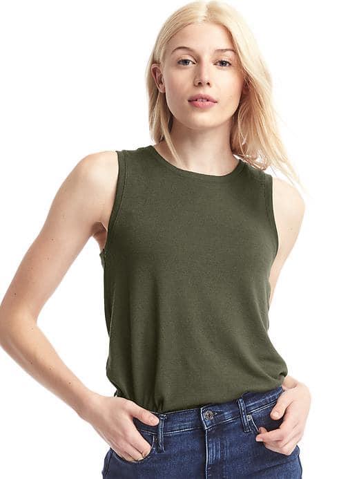 Gap Women Softspun Knit Muscle Tank - Black Moss
