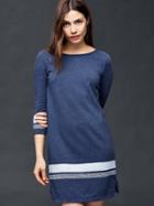 Gap Women Three Quarter Sleeve Shift Dress - Blue Stripe