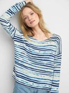 Gap Women Slouchy Print Boatneck Sweater - Blue Print Stripe