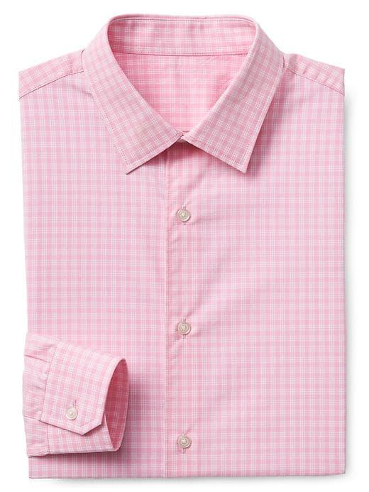 Gap Men Zero Wrinkle Slim Fit Shirt - Modern Plaid Cupid Pink