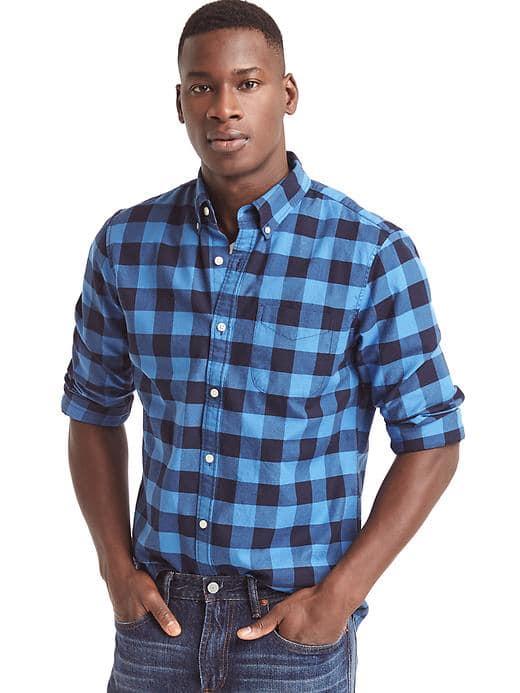 Gap Men Plaid Oxford Slim Fit Shirt - Mascot Blue