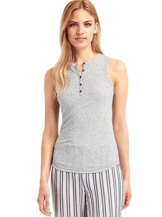 Gap Women Ribbed Henley Tank - Light Heather Gray