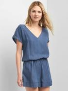 Gap Women Tencel V Neck Romper - Dark Indigo