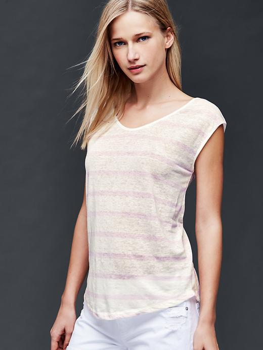 Gap Linen Cap Sleeve Stripe Tee - New Babe Pink