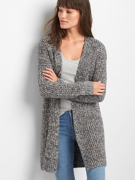 Gap Women Textured Open Front Cardigan - Charcoal Heather