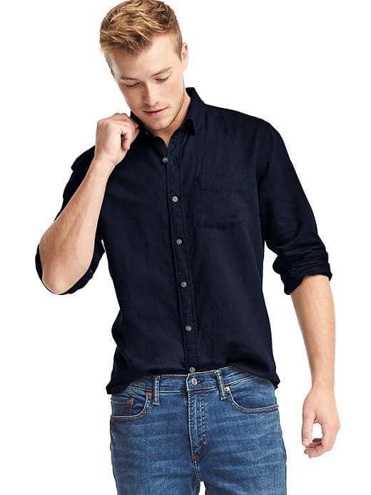 Gap Men Linen Cotton Standard Fit Shirt - Navy