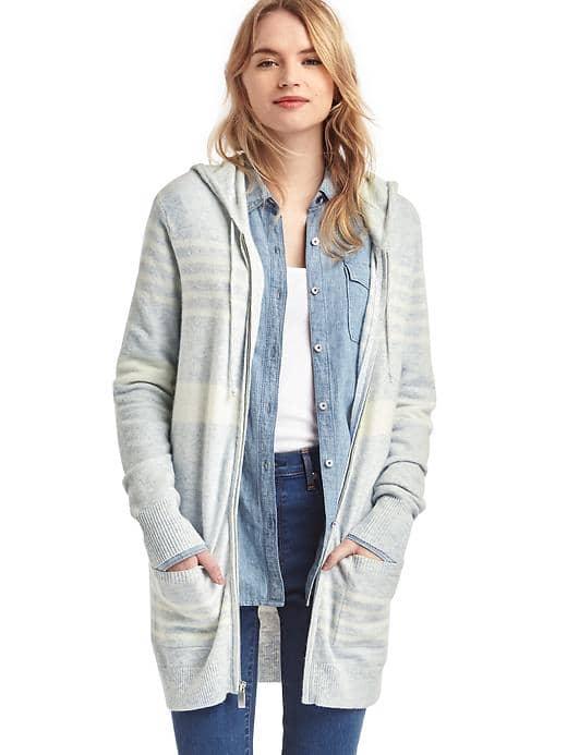 Gap Women Stripe Hooded Cocoon Sweater - Grey Stripe