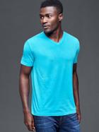 Gap Men Vintage Wash V Neck T Shirt - Blue Caribbean