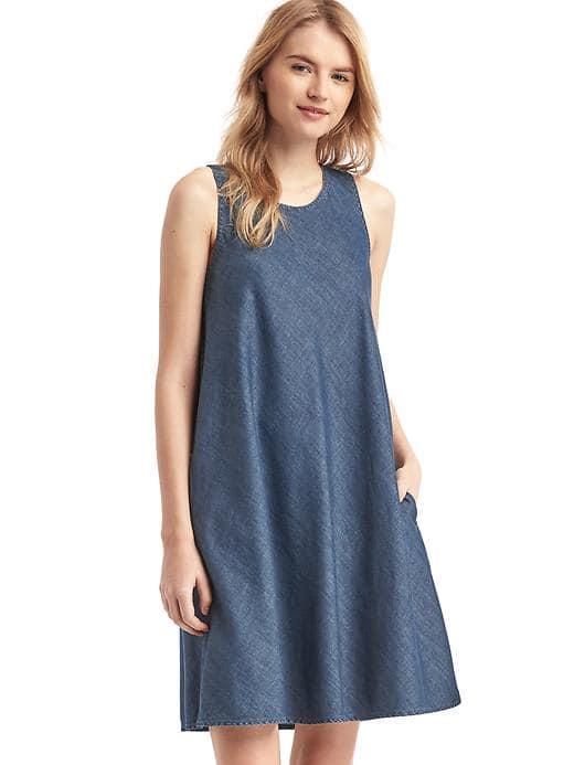 Gap Women Tencel Denim Sleeveless Swing Dress - Dark Indigo