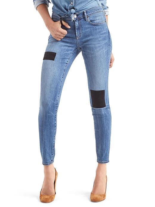 Gap Women Stretch Velvet Patch True Skinny Jeans - Medium Indigo