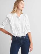 Gap Women Eyelet Ruffle Cascade Shirt - Optic White