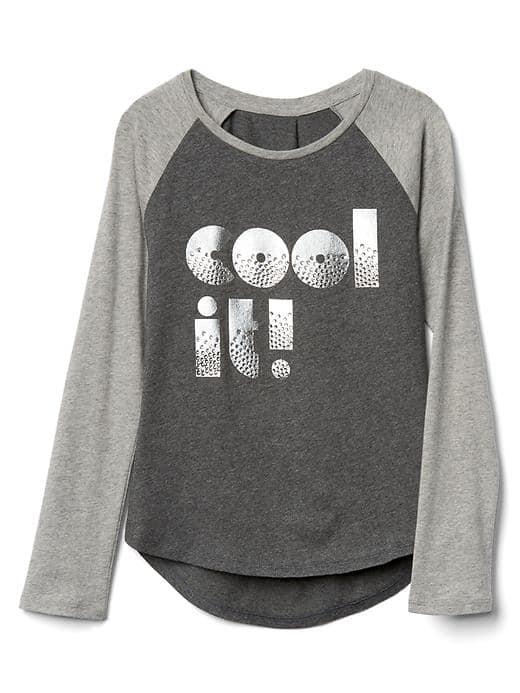 Gap Embellished Graphic Hi Lo Baseball Tee - Heather Grey