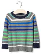 Gap Multi Stripe Crew Sweater - Heather Grey