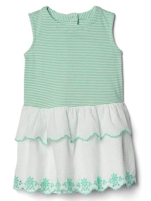 Gap Eyelet Tier Tank Dress - Green Stripe